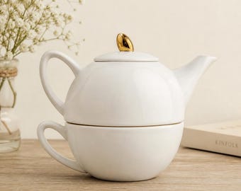 Royale Stratford Teapot with Cup Set – Made in England – Staffordshire Bone China – Stackable Tea for One