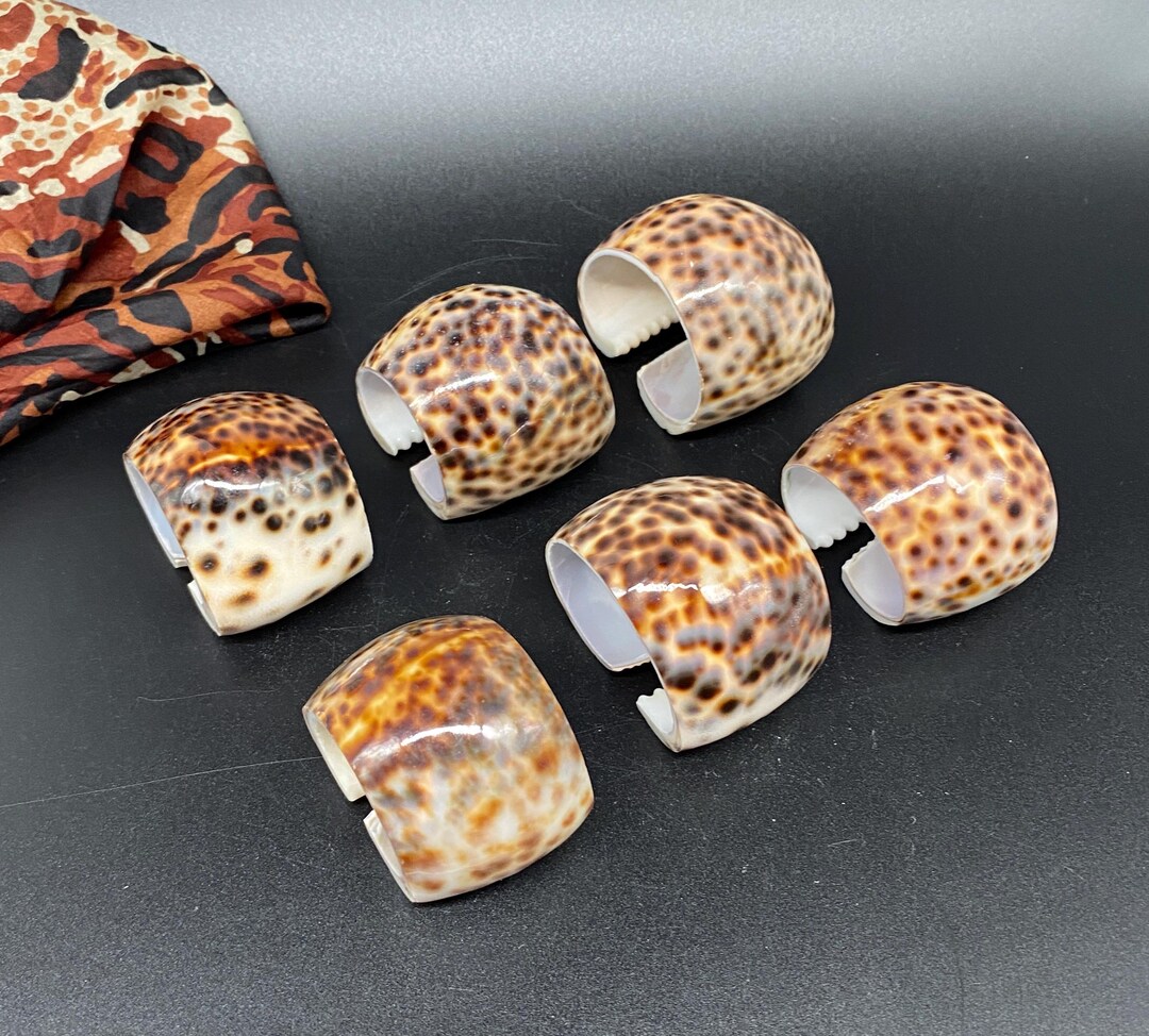 Vintage Cowrie Shell Napkin Rings Natural Tiger Leopard Shell Set of 6 ...