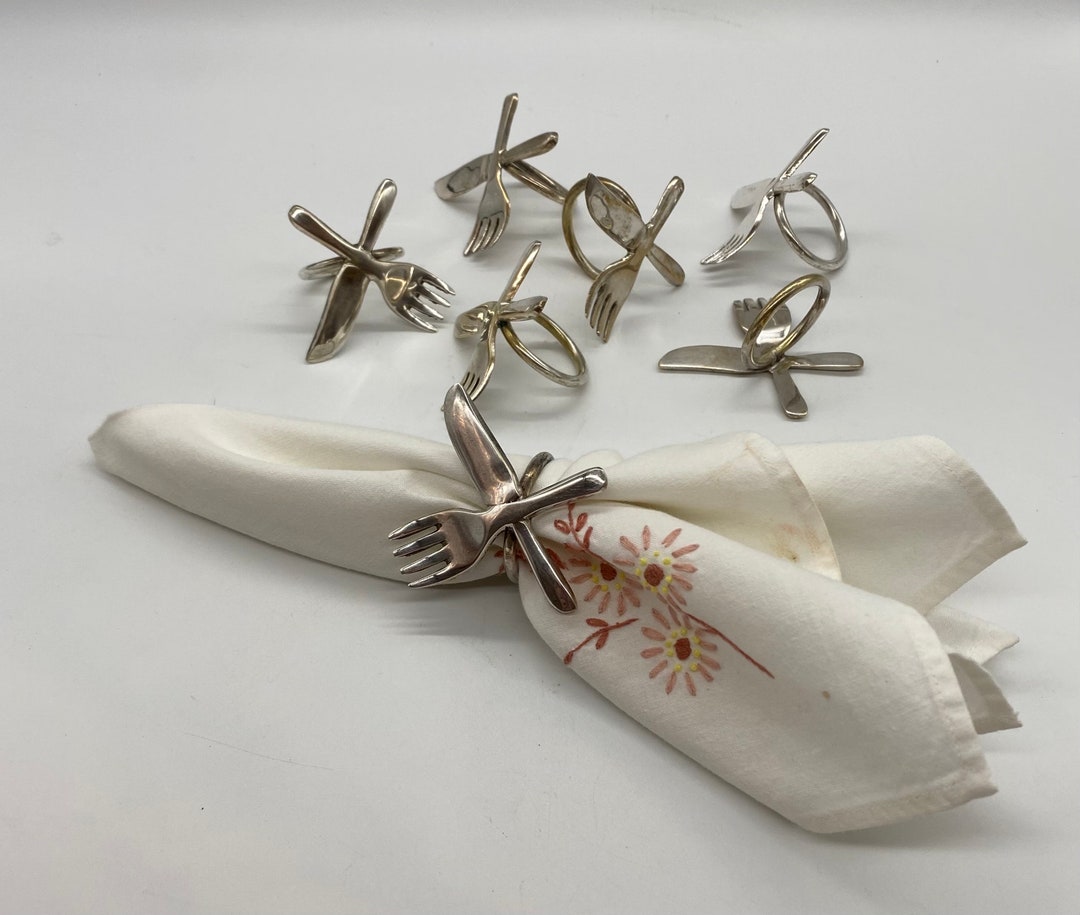 Vintage Silver Plated Fork and Knife Napkin Ring Holders