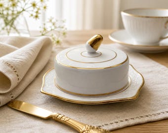 Vintage Royal Stafford Old English Oak Covered Butter Dish Fine Bone China England Gold Trim Cottagecore Serving Dish