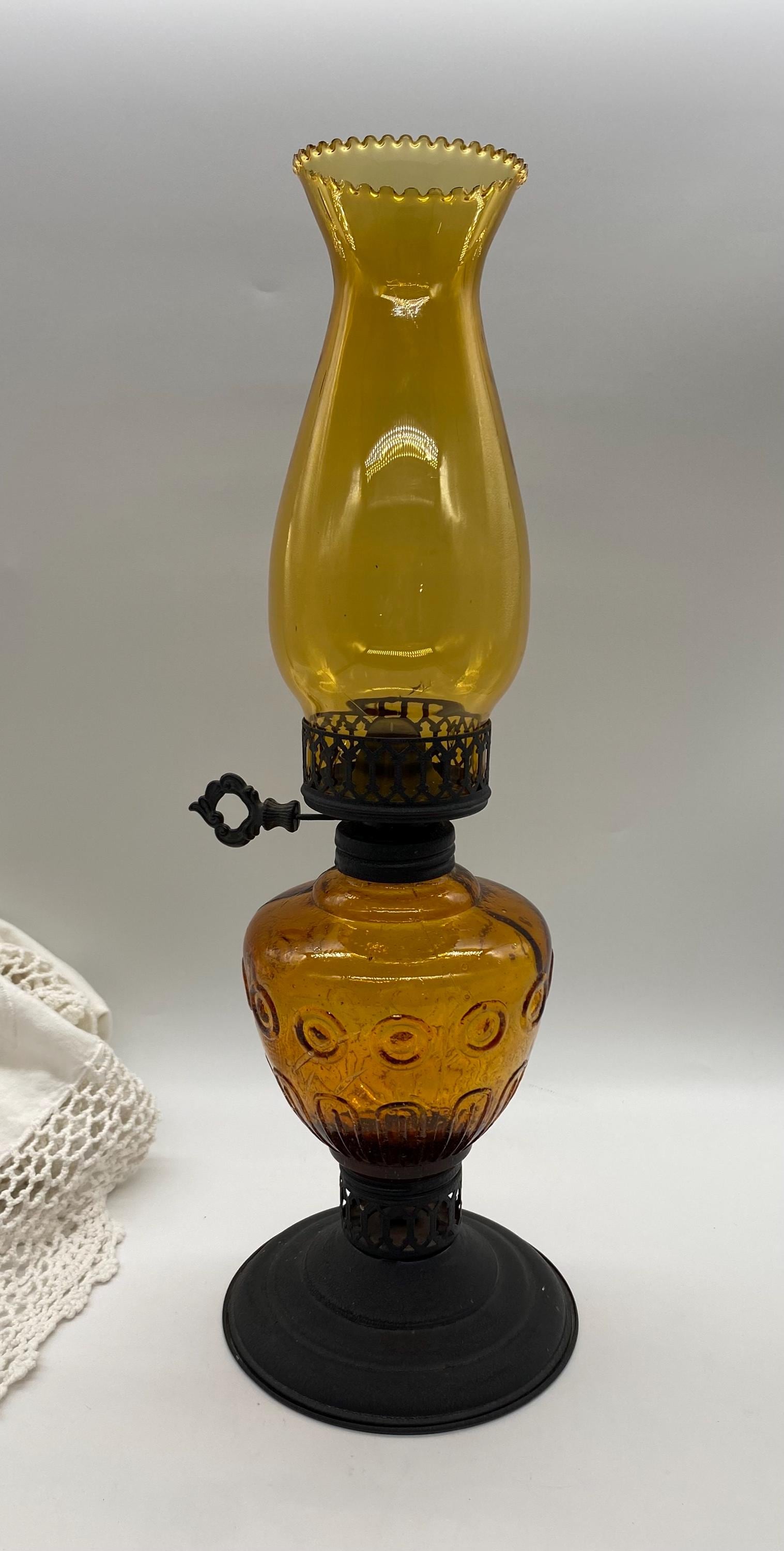 Vintage Glass Amber Oil Lamp - Mid Century - Made in Hong Vintage Glass Amber Oil Lamp - Mid Century - Made in Hong