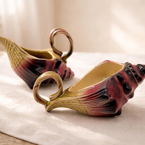 Ensemble pot à sucre et pot à sucre vintage Hull : motif coquillage irisé marée descendante