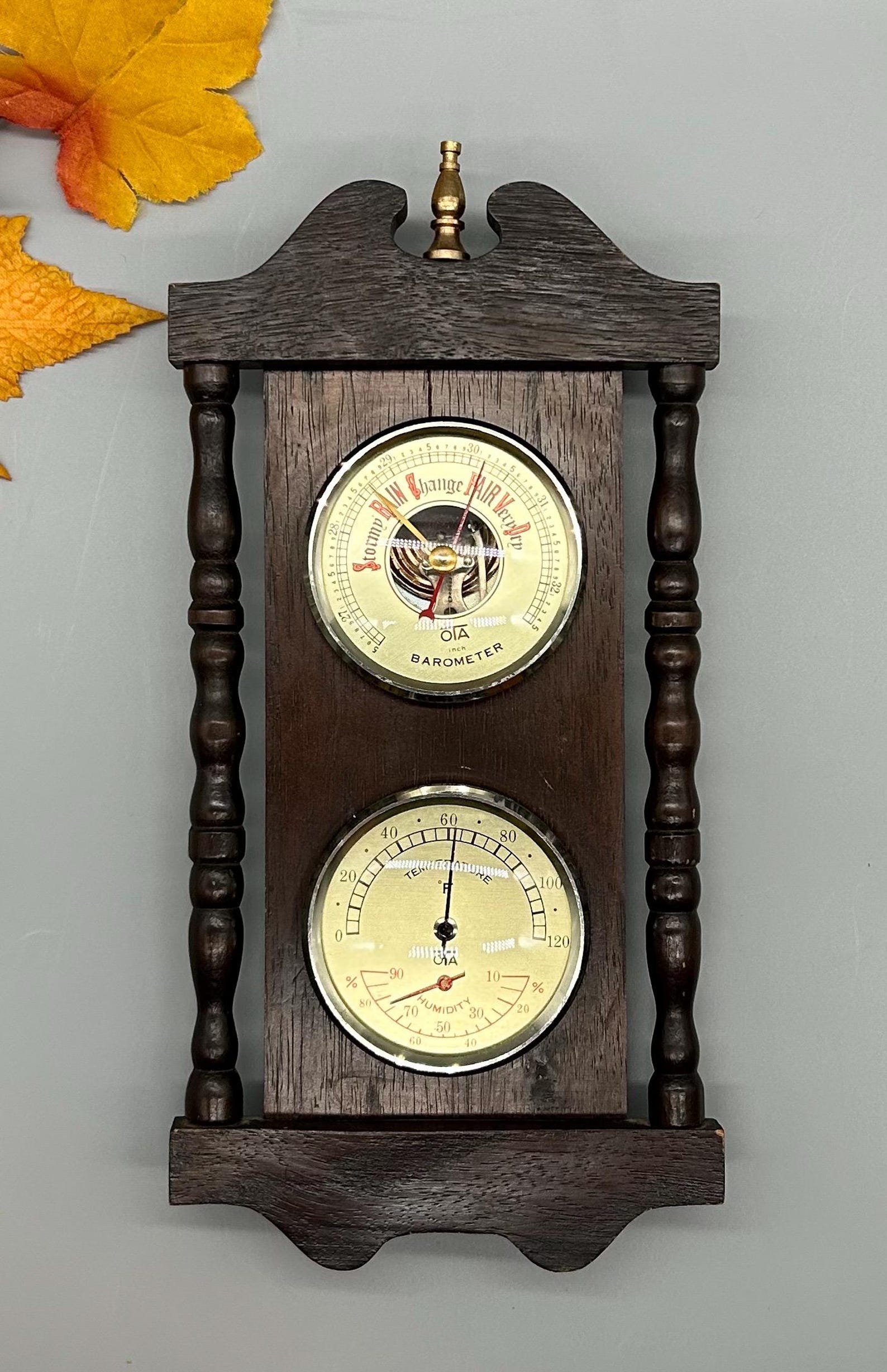 Vintage Wooden OTA Barometer & Thermometer Wall Hanging - Weather ...