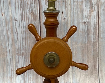 Vintage Wood Ships Wheel Table Lamp, Nautical - Mid Century