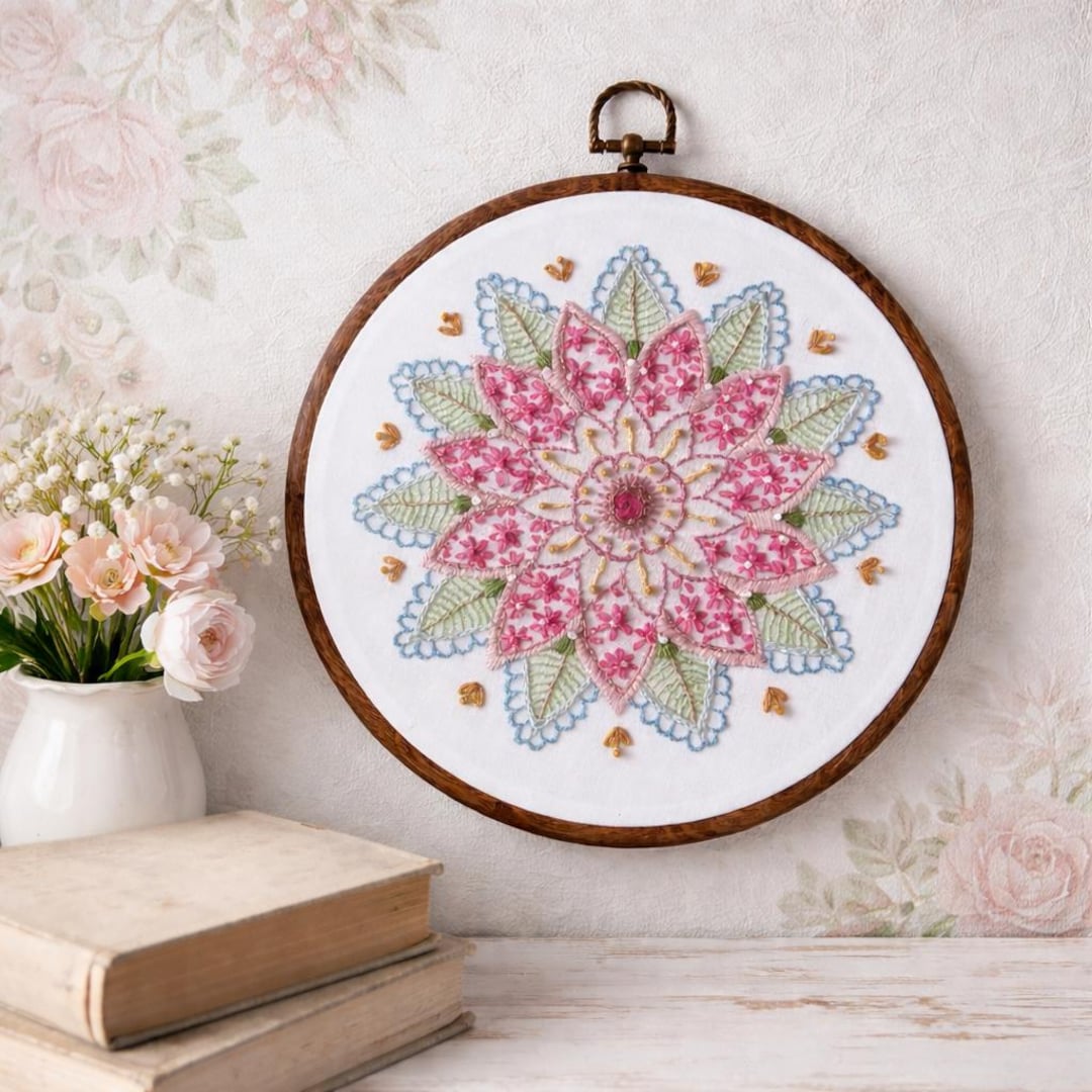 Hand Embroidered Floral Wall Hanging | Framed Textile Art | Cottage ...