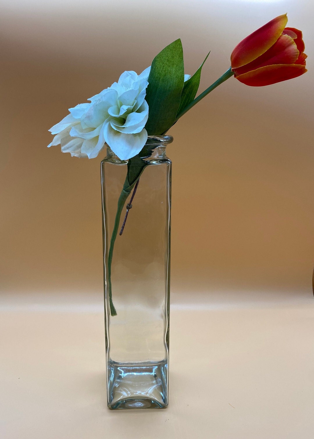 Tall Square Glass Vase Etsy