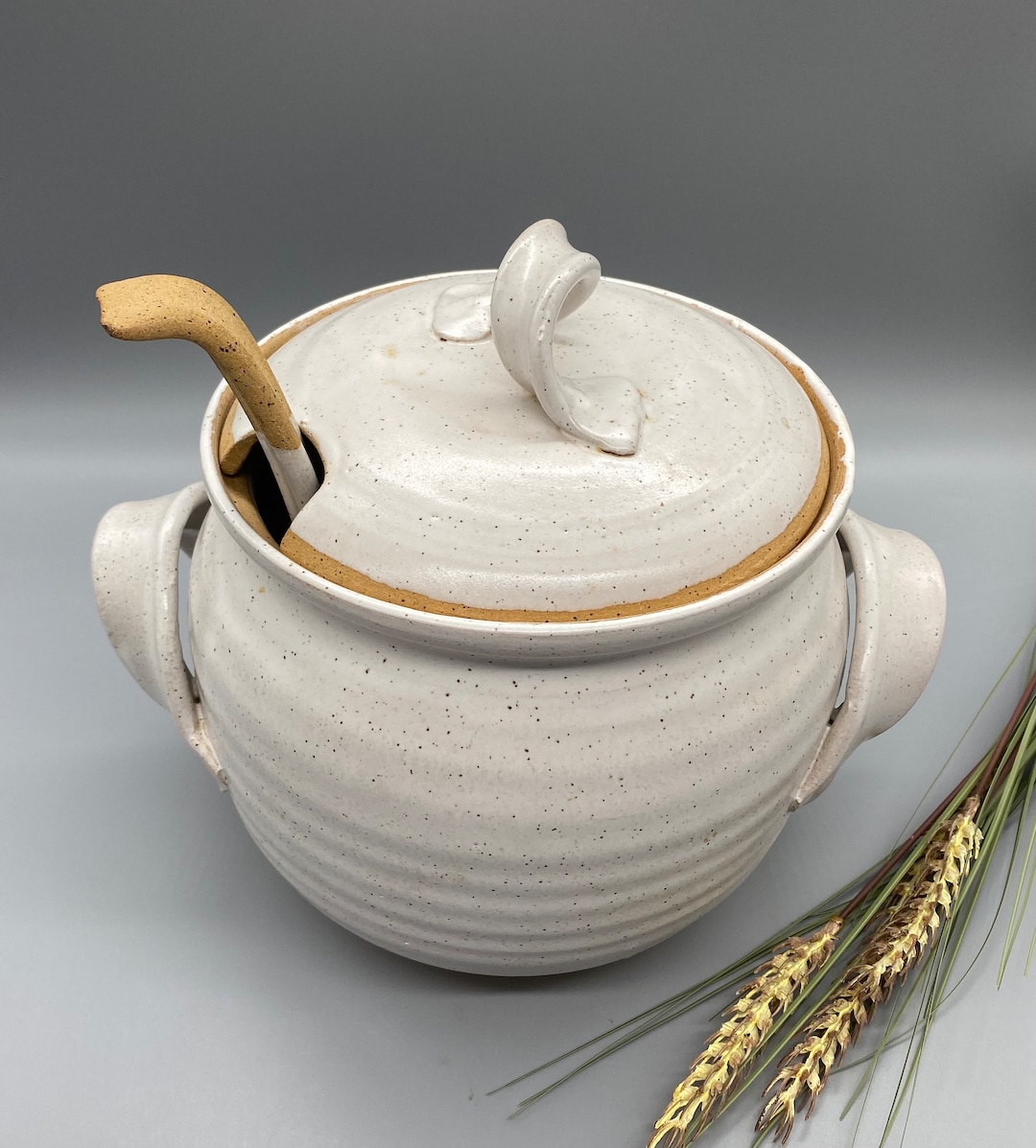 Vintage Stoneware Soup Tureen With Ladle Handmade Etsy