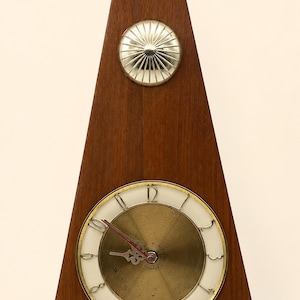 Horloge murale vintage Mid-Century en bois moderne - Style atomique - Mouvement à pile à quartz - Fabriqué au Canada