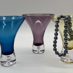 Vintage Hand Blown Art Glass Cocktail Glasses - Multi Color - Set of 3 - MCM