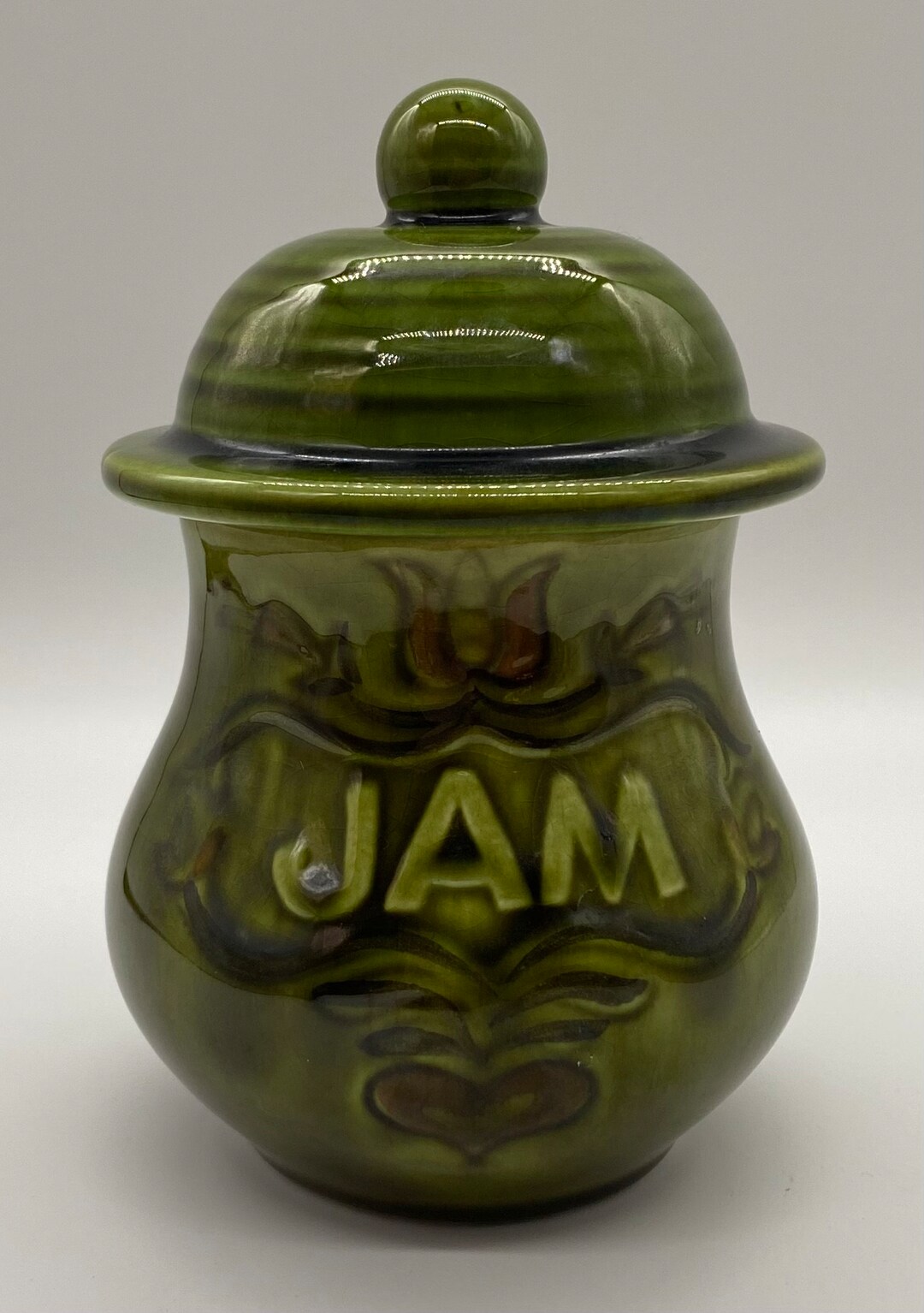 Green Glazed Pottery Jam Jar Etsy