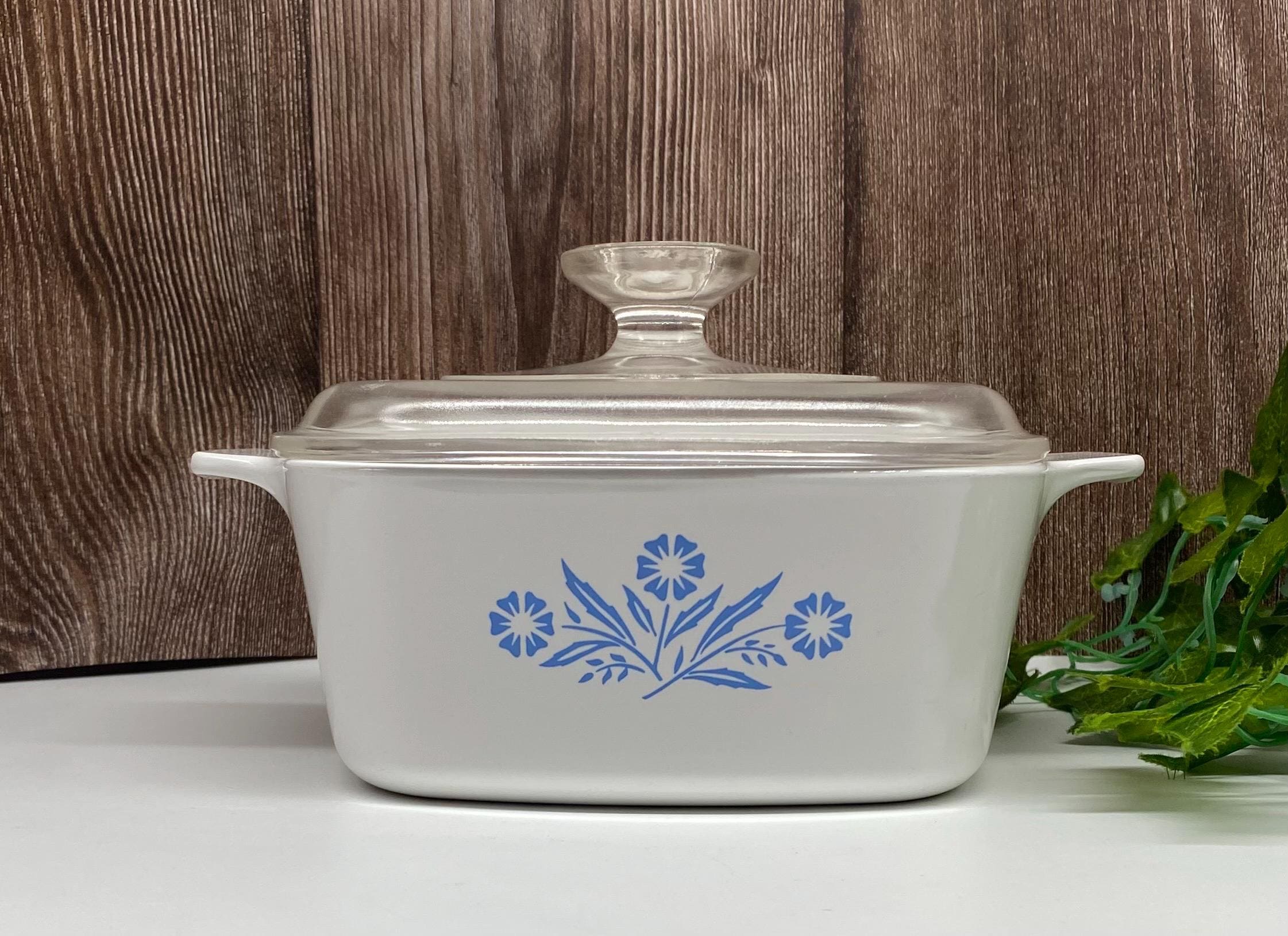 Corning Ware - Blue Cornflower Pattern - Casserole Dish and Glass