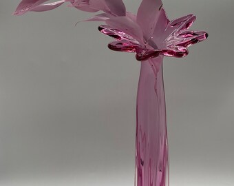 Tall Mid Century Art Glass Vase - Pink/Clear Glass