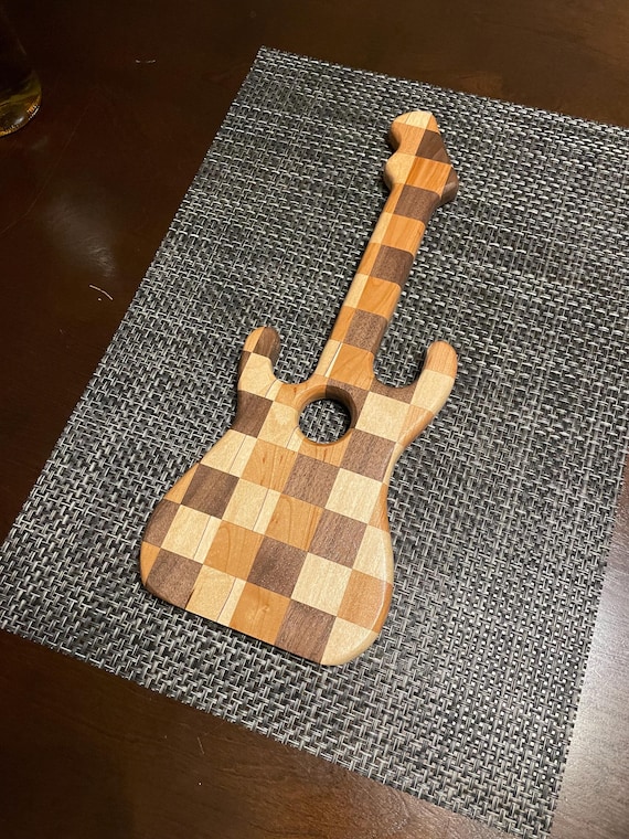 wooden guitar bottle holder