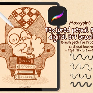Digital Art Texture Brushes for Procreate | Paper Digital Overlay | Mossypine | Sketch Pencil Lineart Procreate Brush Pack