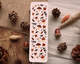 Cozy Woodland Autumn Pattern Bookmark - Laminated Double sided Bookmark - Cute Planner Book Mark - Cute Stationery - Cottagecore Bookmark