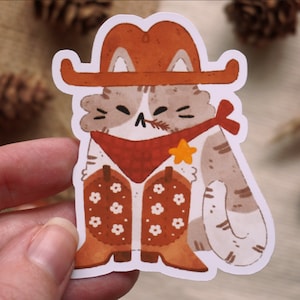 Cowboy Cat Die-cut matte vinyl sticker waterproof sticker cute stickers journaling stickers cottagecore stickers image 2