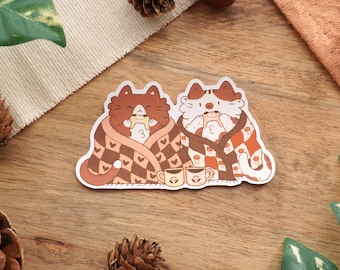 Cozy Blanket Cats Sticker - Autumnal Cottagecore Cats Sticker - Cozy Fall Stickers for Journaling Cute Autumn Vinyl Stickers