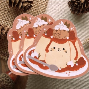 Cat Pudding Die-cut matte vinyl sticker waterproof sticker cute stickers journaling stickers cottagecore stickers image 1