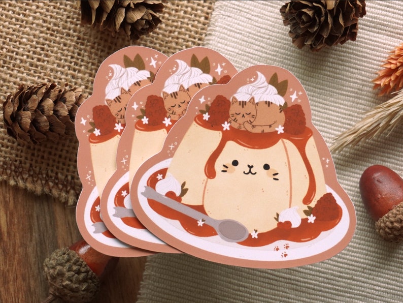 Cat Pudding Die-cut matte vinyl sticker waterproof sticker cute stickers journaling stickers cottagecore stickers image 1