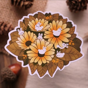 Bunnies in Yellow Flowers Die-cut matte vinyl sticker waterproof sticker cute stickers journaling stickers cottagecore stickers image 3