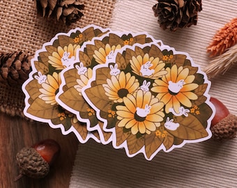 Bunnies in Yellow Flowers | Die-cut matte vinyl sticker - waterproof sticker - cute stickers - journaling stickers - cottagecore stickers