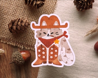 Cowboy Cat | Die-cut matte vinyl sticker - waterproof sticker - cute stickers - journaling stickers - cottagecore stickers