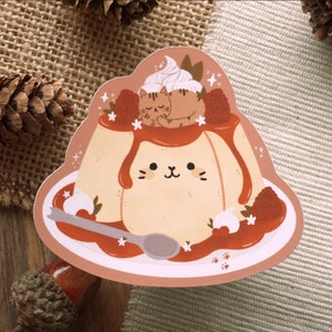 Cat Pudding Die-cut matte vinyl sticker waterproof sticker cute stickers journaling stickers cottagecore stickers image 3