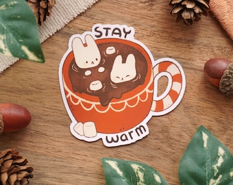 Stay Warm Bunny Sticker - Hot Chocolate Bunnies Cottagecore Kawaii Art Journaling Stickers