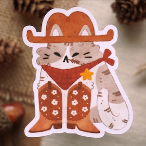 Cowboy Cat Die-cut matte vinyl sticker waterproof sticker cute stickers journaling stickers cottagecore stickers image 4