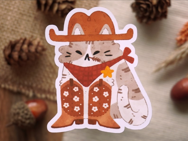 Cowboy Cat Die-cut matte vinyl sticker waterproof sticker cute stickers journaling stickers cottagecore stickers image 4