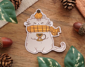 Cozy Winter Cat Sticker - Cat Scarf Cottagecore Kawaii Art - Stickers for Journaling Cute Autumn