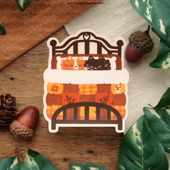 Cozy Bedtime Cats | Die-cut matte vinyl sticker - waterproof sticker - cute stickers - journaling stickers - cottagecore stickers