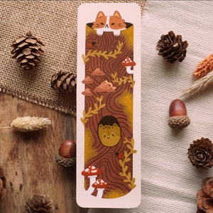 Cozy Woodland Log Bookmark - Laminated Double sided Bookmark - Cute Planner Book Mark - Cute Stationery - Cottagecore Bookmark