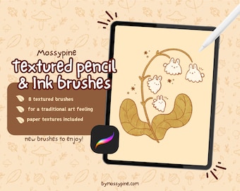 MossyPine's digitale kunstpenselenpakket voor Procreate | Textuurborstels voor Procreate Digital Brush Pack en Paper Overlay