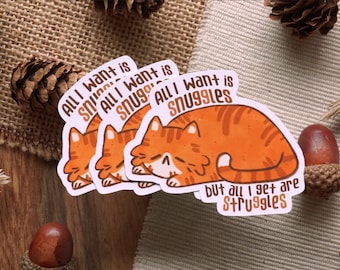 Struggles Cat | Die-cut matte vinyl sticker - waterproof sticker - cute stickers - journaling stickers - cottagecore stickers