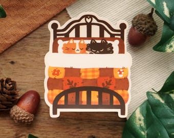 Cozy Bedtime Quilt Cats | Die-cut matte vinyl sticker - laminated sticker - cute stickers - journaling stickers - cottagecore stickers