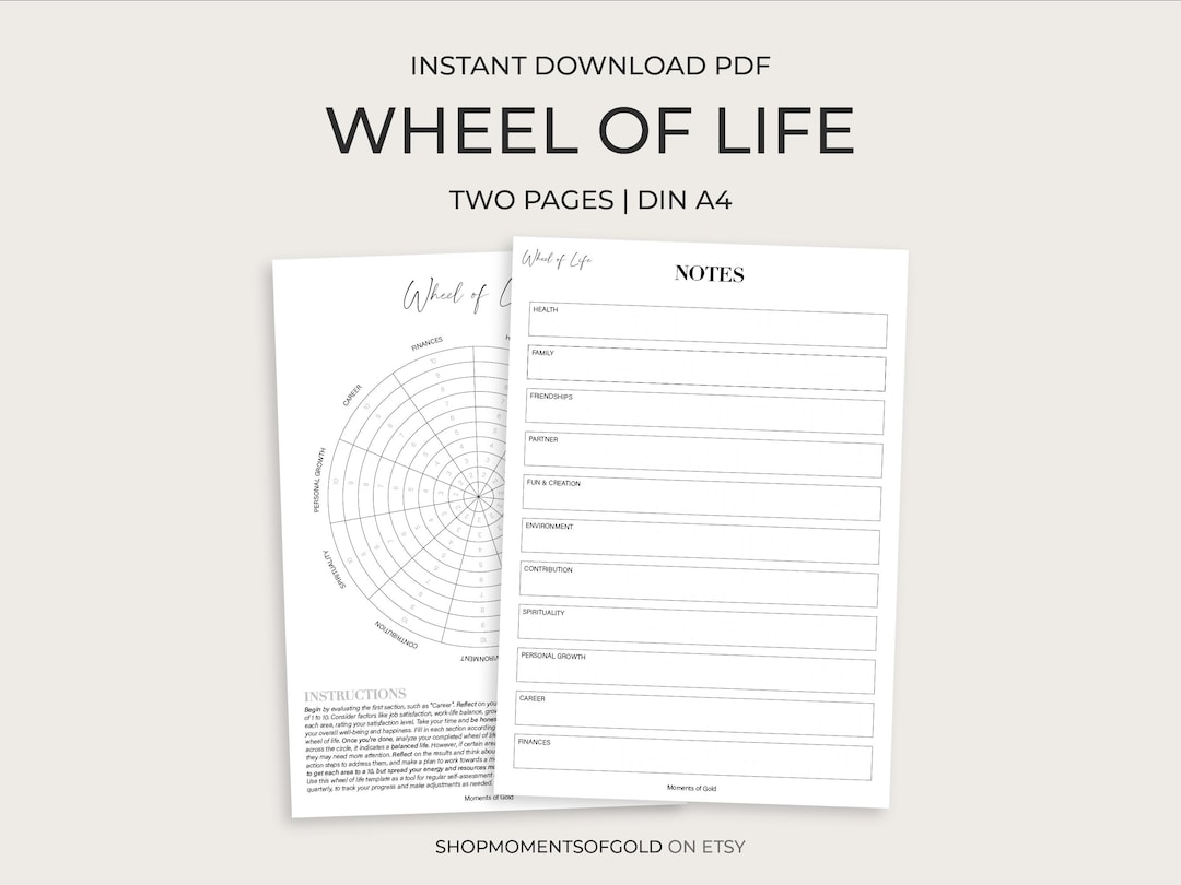 Wheel of Life Printable Template for Self growth Mental Health Goal