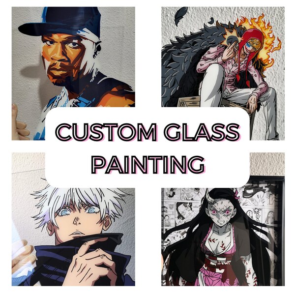 Custom Glass Painting / Personalized Glass Painting / Anime / Cartoon / Pop Art / Gift / Gift / Art / Art