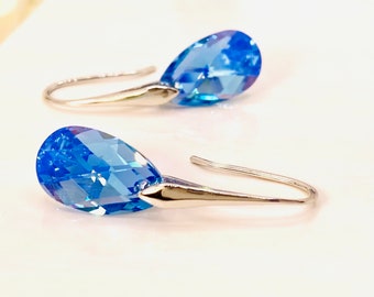 Stunning Crystal Aquamarine Blue Dangle Earrings, Sterling Silver, Handmade in UK, Thoughtful Gift for Her, March Birthstone, Gemstones