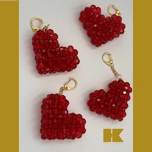 Handmade Crystal Beaded Heart Keychain – Elegant Bag Charm, Gift for Her - accessory