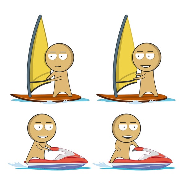 Clipart on the theme of jet skis and windsurfing