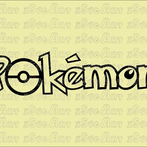 May include: Black and white illustration of the Pokemon logo. The logo features the word "Pokemon" in a stylized font with a Pokeball in the middle of the word.