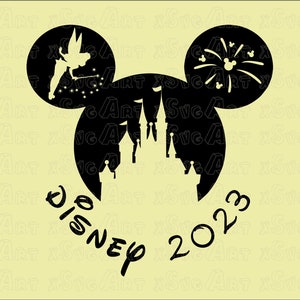Mickey Ears Castle Fireworks 2023 svg, 2023 - Mickey Silhouettes Digital Download, SVG, PNG, Cricut, Silhouette Cut File, Trillier Bell SVG
