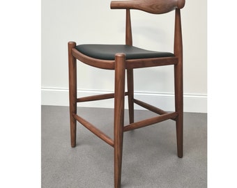 Walnut with Black Leather Seat 64cm seat height counter stool