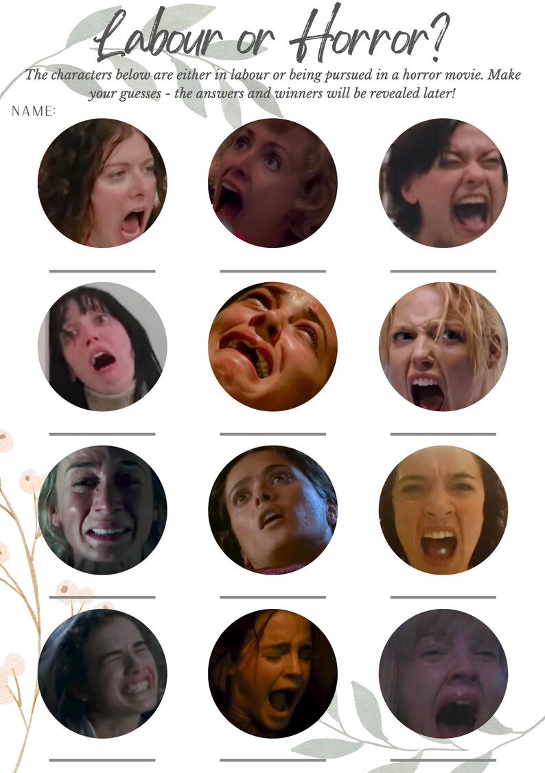 Labour or Horror Baby Shower Game Printable Funny Rude Game Etsy