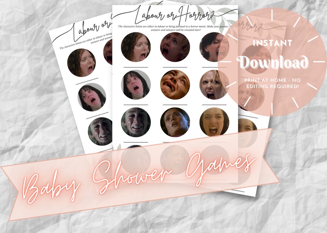 Labour or Horror Baby Shower Game, Printable Funny Rude Game, Instant