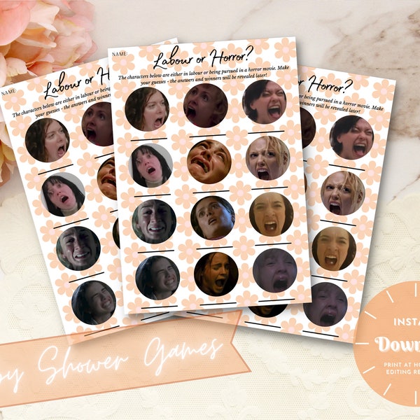 Labor or Horror Baby Shower Game Etsy