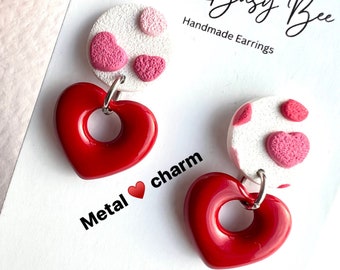 Cute Mini Heart Earrings: The Valentines Collection - Polymer Clay Tiny Pink and Red Hearts, Dainty Dangles, Handmade Dangle Drop Earrings