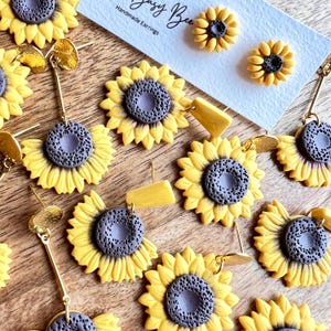 Pendientes de girasol: joyas de flores de arcilla polimérica, regalo único inspirado en el jardín para ella, pendientes colgantes de flores amarillas, accesorios de verano