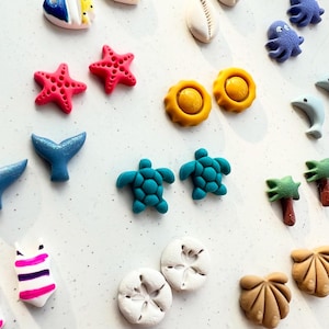 Build Your Own Polymer Clay Beach Stud Earrings Set – Summer Ocean Jewellery – 1, 2 or 3 Pairs Handmade Earrings - Cute Nature Animal Design
